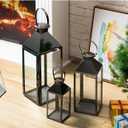 MATICO Stainless Decorative Pinnacle Candle Lantern Set of 3, Hanging Decor Hurricane Lantern Candle Holder for Festival Ceremony Home Decor, Both Indoor & Outdoor Use, Black