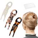 2 x Sunolga Prestige French Hair Pins 4.38" Plastic, U-shaped Magic Grip Hairpins Anti-Slip, Curved Shape Strong Durable Pins For Fine, Thick & Long Hair, Tortoise Shell Styling Accessories for Women (3pcs-White brown set)