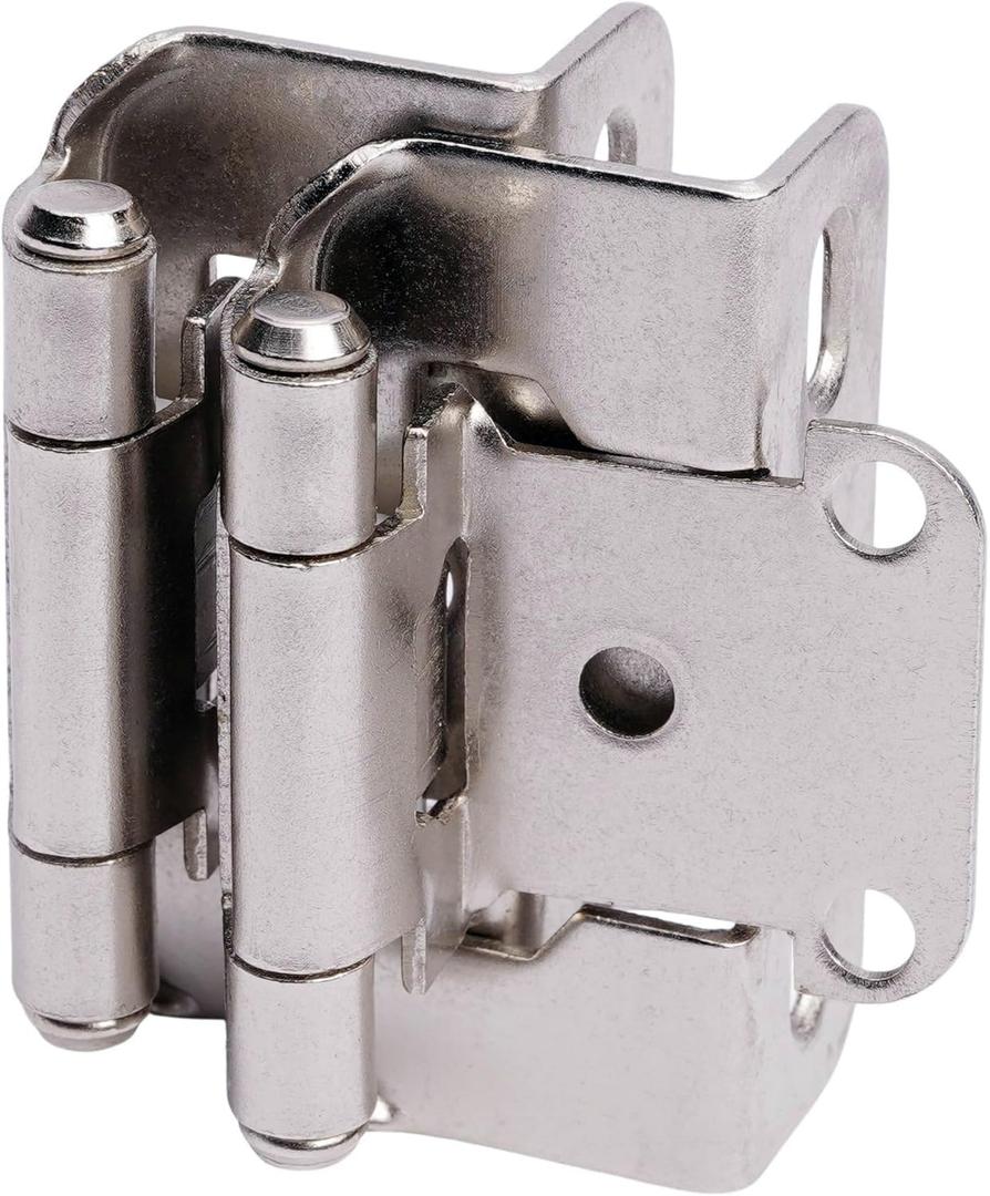 Decobasics 10 Pack 1/2" Overlay Brushed Nickel Cabinet Hinges for Cabinet Doors (5 Pairs)  Self-Closing Semi-Wrap Face Frame Hinges for Cupboard & Kitchen Doors w/Screws & Quiet Bumpers