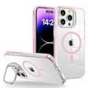 WOGROO iPhone 15 Pro Max Case [Compatible With MagSafe], Magnetic Kickstand for Women Girls, 6.7", Clear Pink