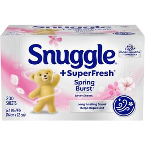 Snuggle SuperFresh Fabric Softener Dryer Sheets, 200 Count, Spring Burst, Long-Lasting Fresh & Clean Scent, Helps Eliminate Odor, Softens Fabric, Reduces Static & Fights Wrinkles, HE Safe (Lavender)