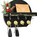 Key Holder for Wall, Key and Mail Holder Organizer - Key Holder Wall Mount with Bouquet Shelf and Key Hooks, Round Wooden Rustic Key Rack for Entryway and Home Decor (Black)