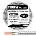 10ft 6/2 Metal Clad (MC) Cable with Ground, 6 Gauge Electric Wire with Aluminum Armor, Solid Bare Copper Conductors for Indoor Outdoor Underground Embedded Installation (6/2, 10 ft)
