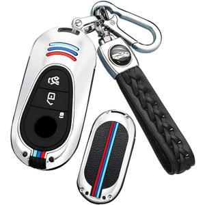 SANRILY Silicone+Zinc Alloy Luminous Key Fob Cover Case Compatible with Mercedes for Benz C S GLC EQE EQS 300 350 450 500 560 580 AMG Keyless Key Holder with Leather Keychain Silver