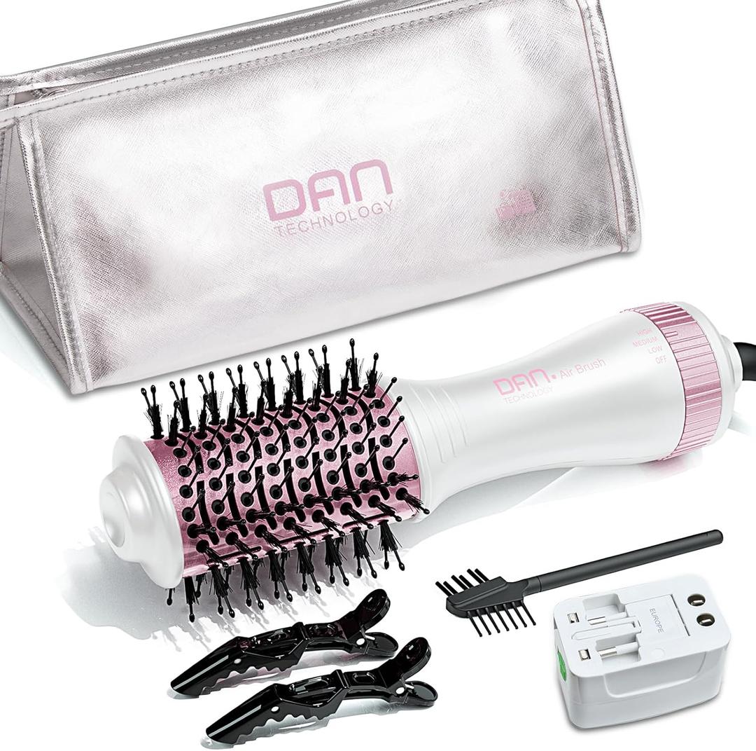 Auto Dual Voltage Hair Dryer Brush,110V-120V/220V-240V,Travel HairDryer Brush,Small Hot Airbrush,Blow Dryer Brush,Small Hair Dryer Brush,4 in 1 Hair Dryer and Styler Volumizer (White)