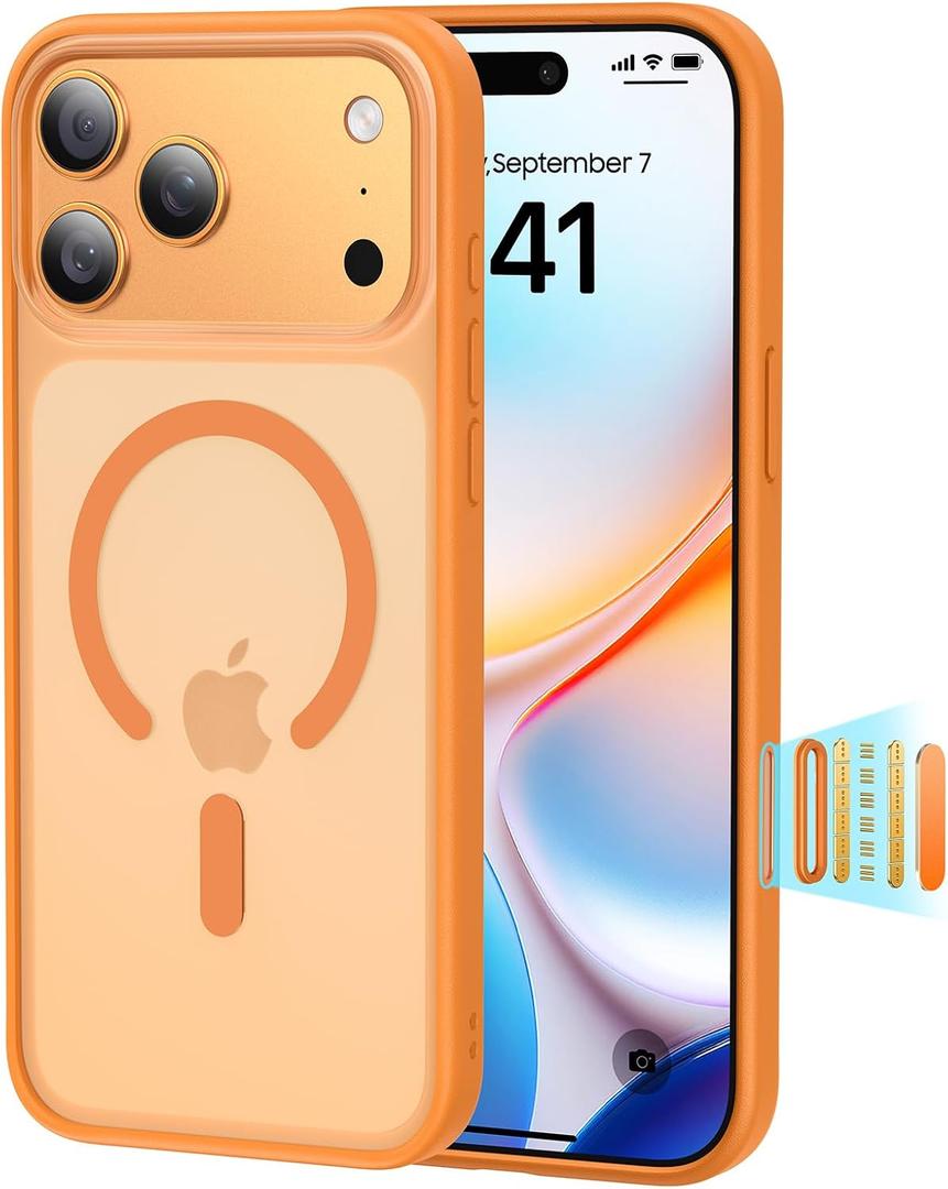 Magnetic Shockproof for iPhone 17 Pro Max Case,[Fit for MagSafe] [Military-Grade Drop Tested] Magnetic Translucent Matte Back Bumper 17 Pro Max Case Anti-Fingerprint Anti-Scratch 6.9", Orange
