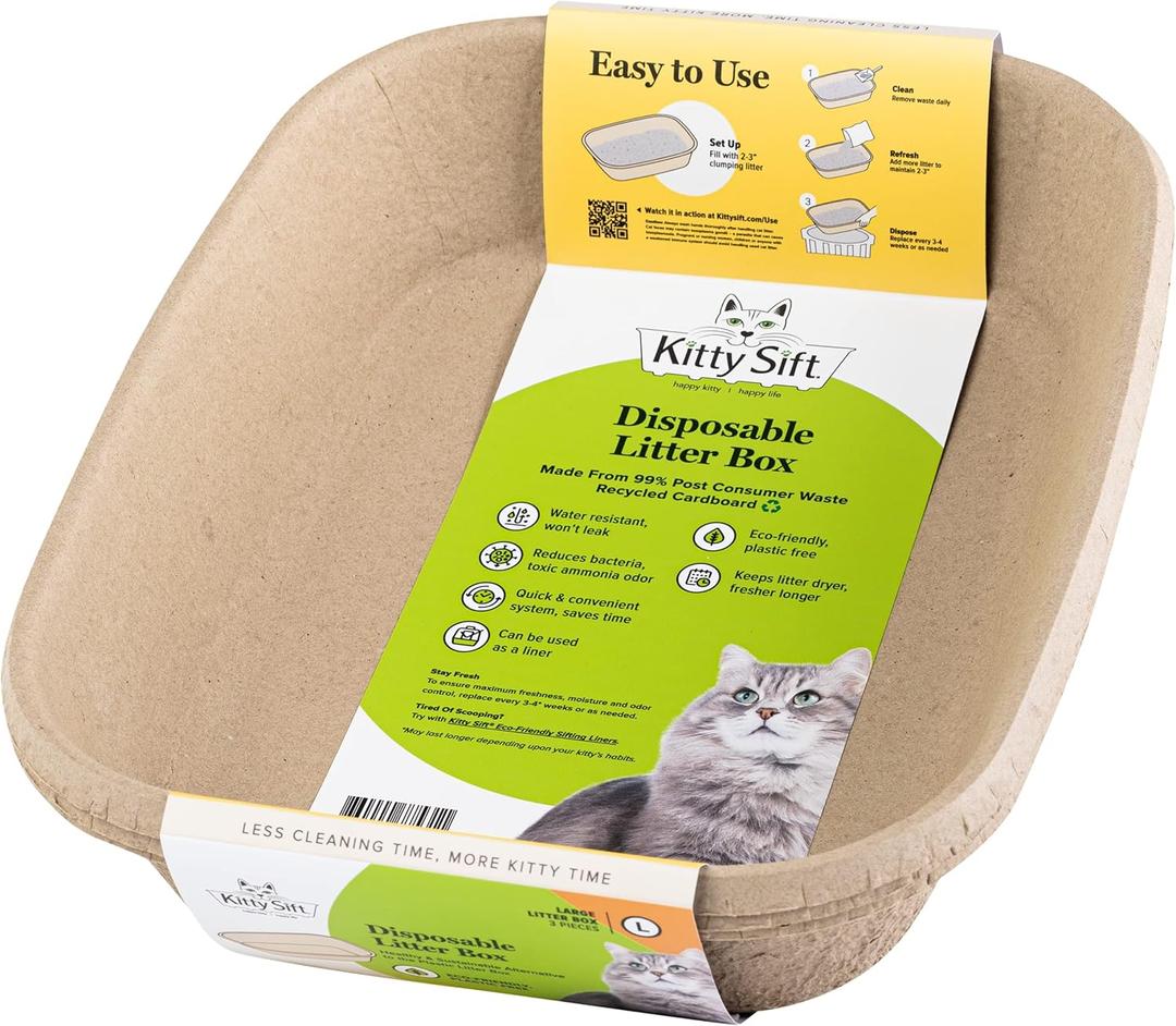 Kitty Sift (6-Pack) Disposable Cat Litter Box, Sustainable, Clean - Large, 6-Pack (6 Piece Set)
