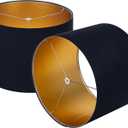 Wellmet Blackgold Set of 2 Drum Lampshades, Easy Assembly Required 16" Top x 16" Bottom x 12" High Replacement Lamp Shades, Fabric Lampshades for Table Lamps Floor Lamps, Metal Spider Fitter