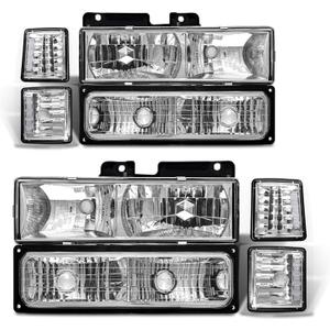 Headlight Assembly for 94 95 96 97 98 Obs Chevy Silverado/C10 Pickup/C/K 1500 2500 3500 Truck, 94-99 Suburban 1995-1999 Tahoe Chrome Housing with Clear Reflector Headlamp Replacement Pair