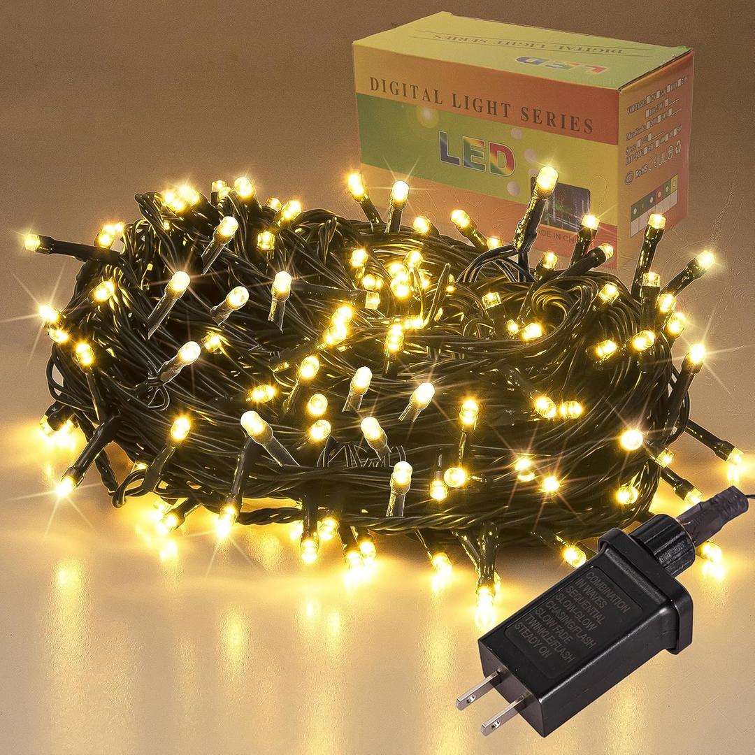200 LED String Lights 66ft Warm White, Green Wire Plug in Fairy Lights with 8 Lighting Modes, Christmas Lights for Bedroom Tree Yard Patio Wedding Holiday Decor (Warm White, 200 LED 66ft)