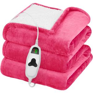 greenoak Heated Blanket Electric Throw 50"X60", Heating Blanket with 10 Heat Levels 8 Hours Auto-Off,Fleece Soft Christmas Blanket,Birthday Gifts for Women Mom, Coral Pink
