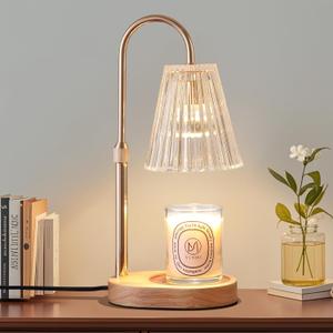 Candle Warmer Lamp WithTimer and Dimmer,Fragrance Electric Wax Melt Warmer with 2 Bulbs,Scented Jar Lamp,Mother's Day/Birthday/Christmas Gifts for Mom/Wife,Home Decor,Adjustable Height (Gold)