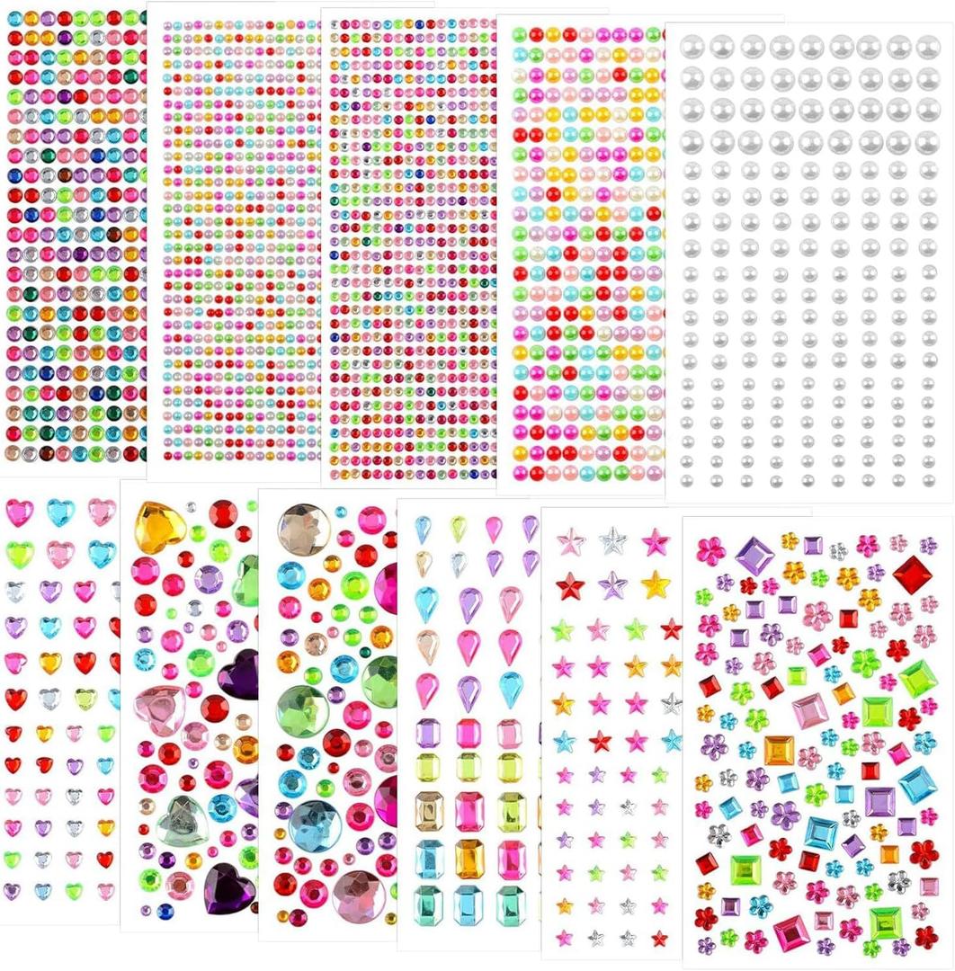 3042pcs Gem Stickers Jewels for Crafts - Self Adhesive Rhinestone Jewel Stickers, Stick on Gems Rhinestones for Crafts, Acrylic Bling Heart Stickers, Craft Supplies