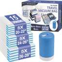 Cozy Essential Travel Vacuum Storage Bags with Rechargeable Cordless USB Pump, Space Saver Bags for Luggage, Suitcase, Carry-On, for Clothes, Blankets, Bedding & Seasonal Storage, 15 Combo