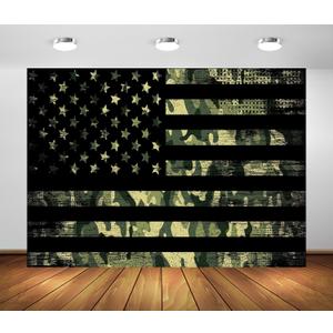 BELECO 7x5ft Fabric American Flag with Camouflage Backdrop Army Soldier Military Camo Backdrop Patriotic Welcome Soldier Army Party Decorations Kids Adults Birthday Shooting Photo Studio Props