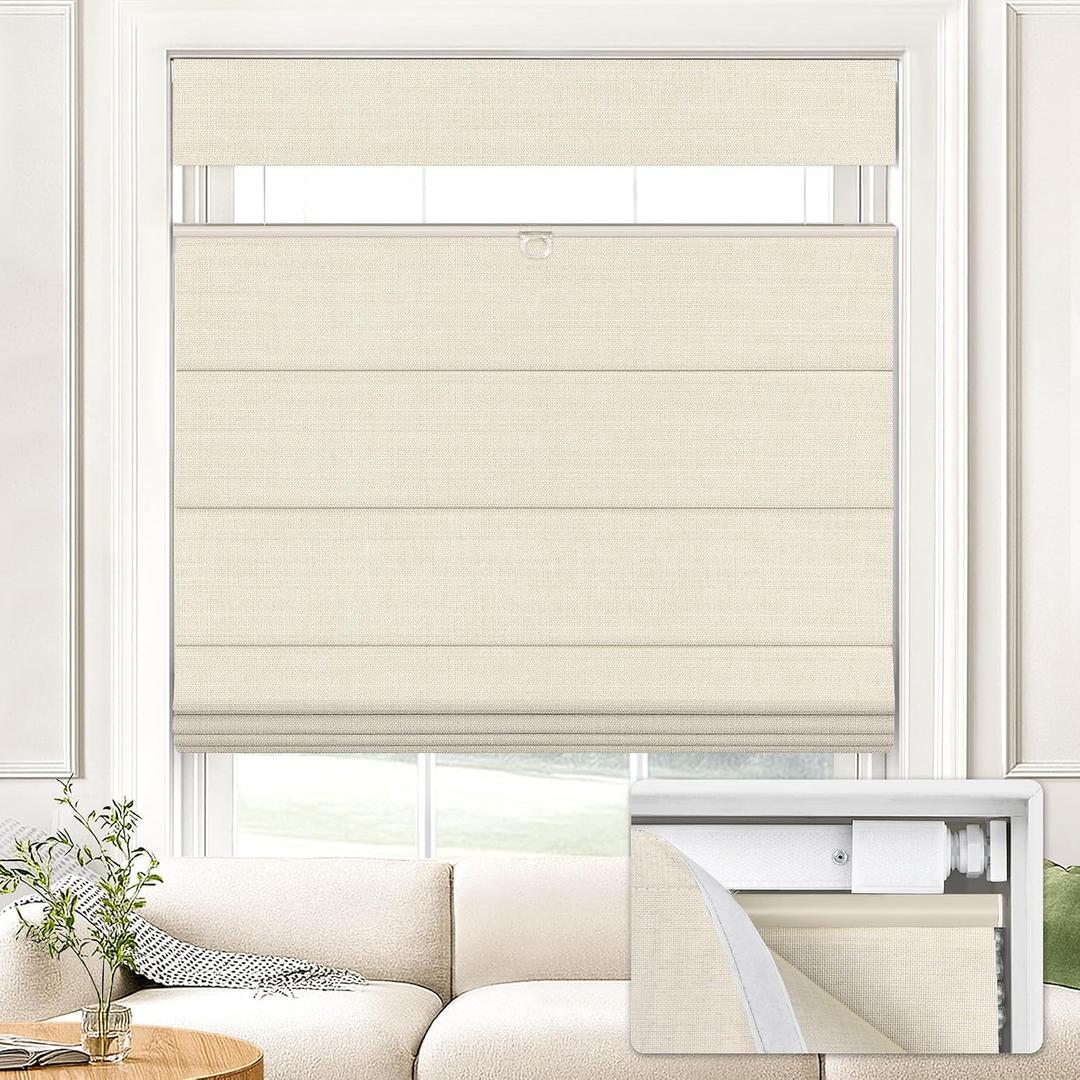 No Drill Top Down Bottom Up Roman Shades, 42×64in, Beige | 100% Blackout Fabric, Privacy Protection, UV Protection, Child and Pet Safety