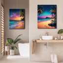 Sunset Ocean Canvas Wall Art Tropical Beach Prints Painting Palm Coconut Tree Natural Landscape 3 Panels Framed Coastal Artwork for Bathroom Living Room Bedroom Decor 16"x24"x3pcs