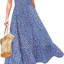 STYLEWORD Women's Summer 2026 Casual Short Sleeve Tiered Flowy Spring Dress Long Midi Beach Sundress Vacation Outfits (M, Sleeveless - Blue Yellow Floral)