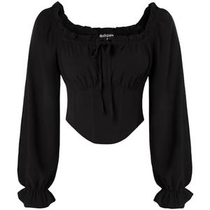 Scarlet Darkness Vintage Corset Tops for Women Renaissance Blouse Off Shoulder Long Sleeve Top M, Black