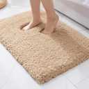 ILANGO Beige Bathroom Rugs 24"  17" Small Non Slip & Super Absorbent Extra Thick Soft, Washable Bath Mat for Floor, Microfiber Plush Shaggy Bath Rug with Rubber for Bathtub Shower Room Sink