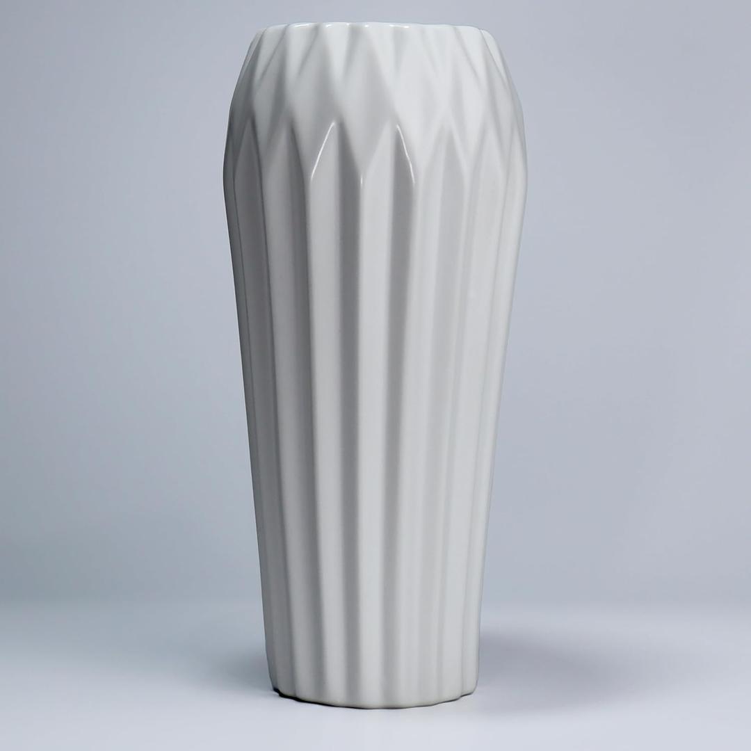 White Ceramic vase, Bohemian Farmhouse Style, 8 Inch vase for Pampas Grass Flower, for Modern Dining Room Tabletop Centerpiece, Creative Gifts (Glaze-1)
