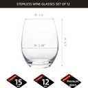 FAWLES Stemless Wine Glasses Set of 12, 15 Ounce Smooth Rim Standard Wine Glass Tumbler for Red, White Wine, Dishwasher Safe