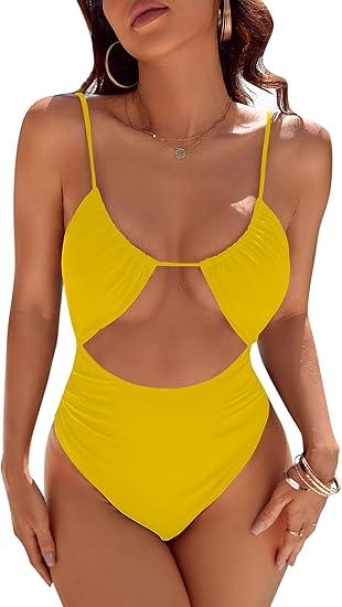 Blooming Jelly Womens One Piece Swimsuit Tummy Control Bathing Suit Sexy Flattering Cheeky High Cut Out Cute Ladies Swimwear, M