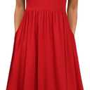 HOTOUCH Women's Summer A-Line Midi Dresses 2026 Casual Floral Short Sleeve T-Shirt Dress Flowy Beach Sundress with Pockets (Red)