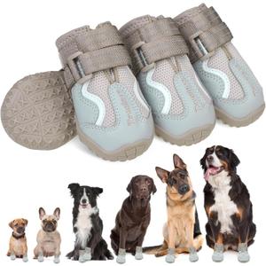 EXPAWLORER 4PCS Anti-Slip Dog Shoes - Breathable Mesh Dog Booties & Paw Protectors with Reflective Straps for Outdoor Cold/Hot Pavement, Indoor Hardwood Floors, Dog Boots for Small Medium Large Dogs (Size 4: 2.48"x2.18" (L*W) (Pack of 4))