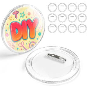 12 Pack 3 Inch Clear Button Pins Photo Button DIY Custom Acrylic Blank Badge Pins for Crafts