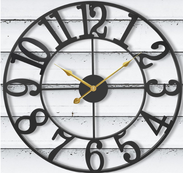 Large Wall Clock, Silent Battery Operated Metal Clock - Black, Size 20"