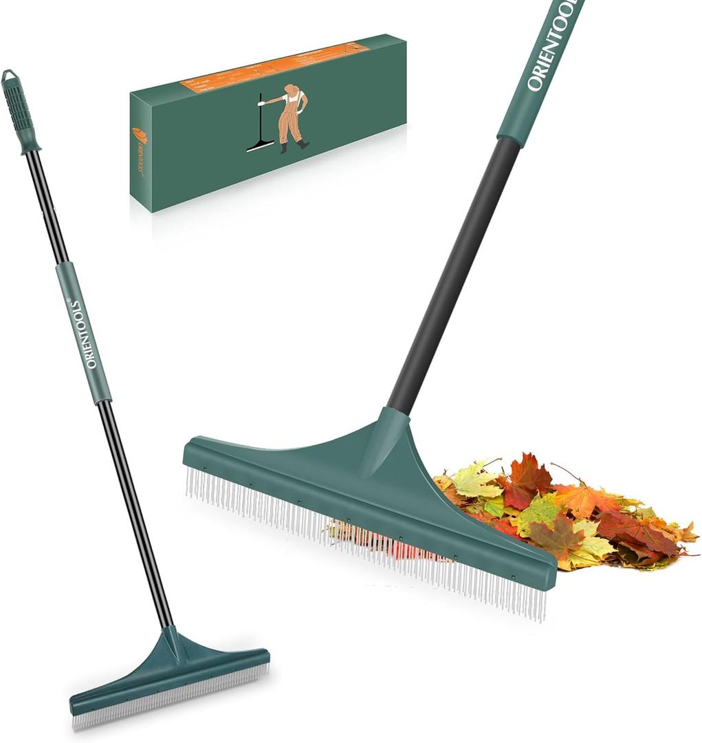 ORIENTOOLS Foldable Artificial Turf Rake - 51" Turf Rake for Artificial Grass - Steel Handle Artificial Grass Rake - Carpet Rake for Cleaning Leaves from Lawns and Pet Hair from Carpets