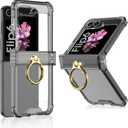 Case for Samsung Galaxy Z Flip 6 Clear Case with Hinge Protection and Ring Stand, Slim Crystal Transparent Scratchproof Protective Cover for Samsung Galaxy Z Flip 6 (Black)