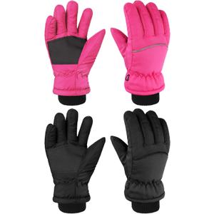 SATINIOR 2 Pairs Kids Winter Snow Gloves Windproof Warm Thick Ski Gloves Adjustable for Kids Girls Boys Toddler Outdoor Cold Weather (Aged 3-6, Classic Style)