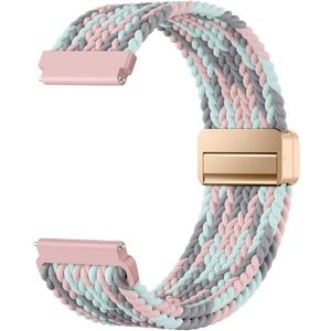 DaQin 20mm Magnetic Band for Garmin Vivoactive 5/Vivoactive 6/Vivoactive 3 Watch Bands, Braided Stretchy Soft Nylon Elastic Strap for Garmin Sq/Sq 2/Venu 2 Plus/Forerunner 165/55/245/645 Women Men (Gray Pink Blue)