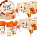 Childom 152Pcs Thanksgiving Plates and Cups,Disposable Thanks Giving Dinnerware Set,Thanksgiving Decorations,Thanks Giving Party Supplies,Give Thanks Tablecloth Plates Cups Forks Knives Spoon,Serve 30