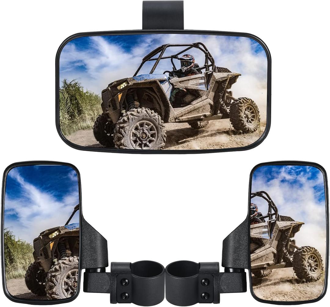 UTV Side Mirrors And UTV Center Mirror for 1.6" to 2" Roll Bar, Adjustable Break Away Compatible with Polaris RZR 900 1000 Can Am Mule Rhino Yamaha YXZ CFMOTO Zforce