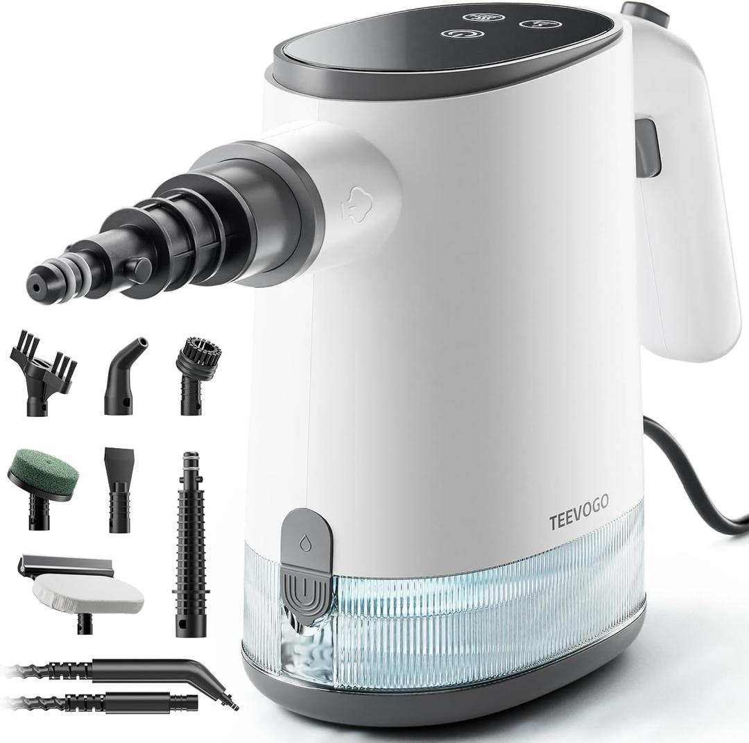 Handheld Steam Cleaner for Home, Portable Steamer Cleaner with 12 Accessories, 15S Fast Heat Up, Steam Adjustable, Steamer for Cleaning Grout, Floor, Kitchen, Bathroom, Windows, Yellow (White)