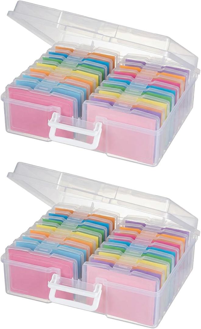 novelinks Transparent 4" x 6" Photo Organizers and Photo Storage Box with Handle, 16 Inner Photo Cases, Portable Picture Organizers & Photo Storage Containers (Clear, 2 Pack)