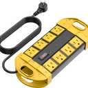 CCCEI Outdoor Power Strip Weatherproof with 8 Plug, Waterproof Extension Cord with Multiple Outlets, Christmas Exterior Garden Yard Surge Protector 6FT. (Yellow)