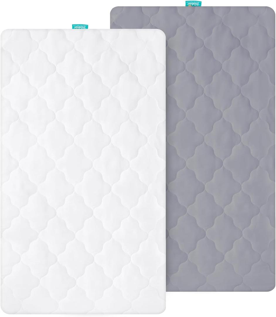 Bassinet Mattress Pad Cover Waterproof, Fits 16 x 32 Dream On Me Karley/Poppy and Chicco Lullago Bassinet, 2 Pack, Ultra Soft Breathable, White and Grey
