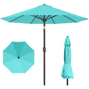 PatioKingdom 10FT Patio Umbrella with Push Button Tilt and Crank, Outdoor Market Umbrella with 8 Fiberglass Ribs, UV Protection Table Umbrella for Pool,Backyard,Garden,Deck