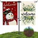 Garden Flag Stand Heavy Duty  3/4" Thick Powder-Coated Aluminum Yard Flag Holder with 4-Prong Base for 12x18 Double Flags Outdoor Patio Decor