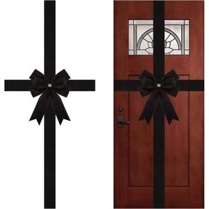 Meseey Large Christmas Velvet Black Cabinet Door Ribbon Bows Gate Door Christmas Wreath Bow Festival Wrapping Decorations for Christmas Tree Fireplace Home Front Door Party Supplies (Black, 1)