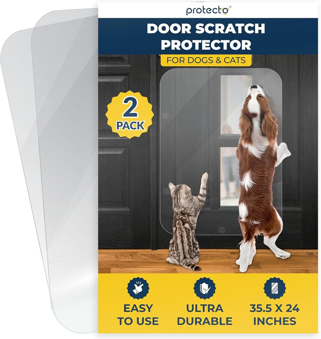 PROTECTO 2 Pack 35.5x24 Door Protector from Dog Scratching Cat & Dog Scratch Guard for Indoor/Outdoor Use Easy Install on Walls, Glass, Screen Doors