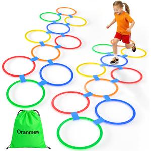 Hopscotch Rings, 2-Set  20 Round Hoops (11-inch) + 30 Connectors, Agility Rings for Kids, Builds Gross Motor Skills, Preschool & Kindergarten PE, Indoor/Outdoor Playground Obstacle Course