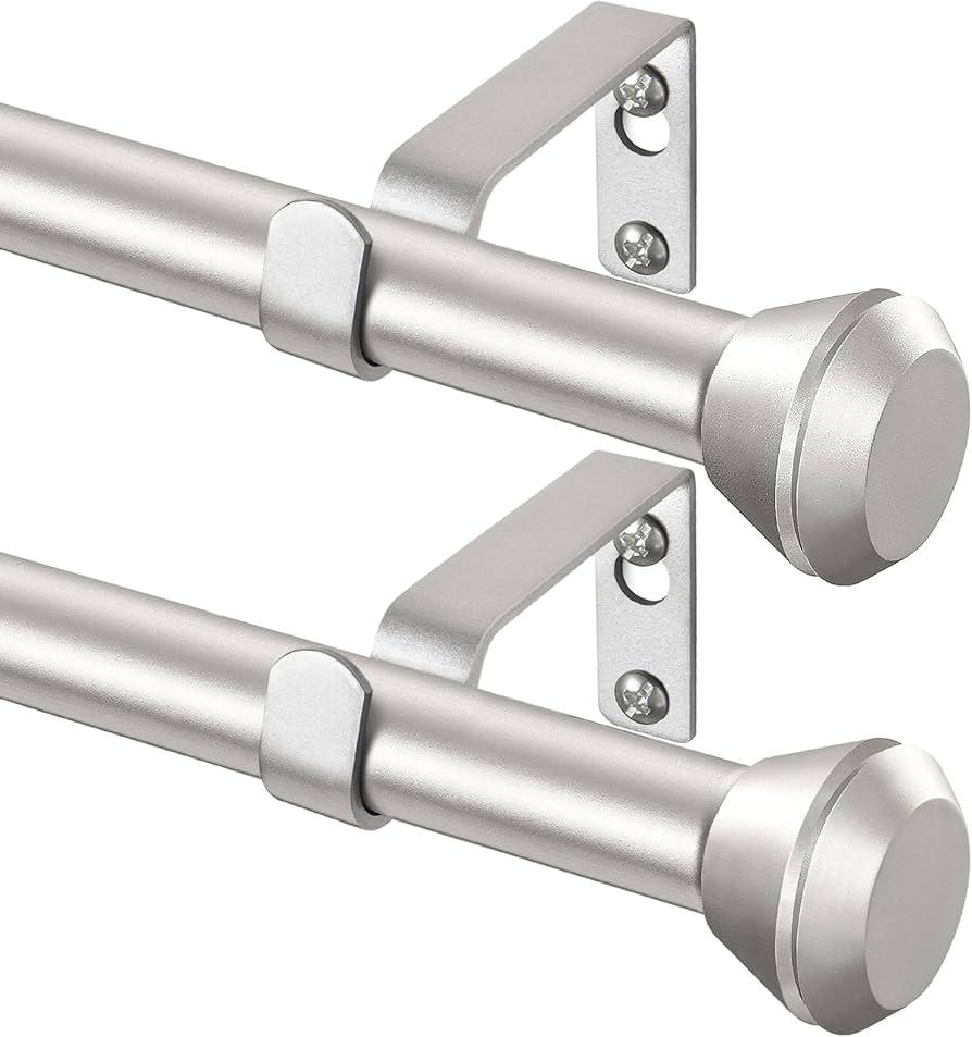 Curtain Rod 2 Pack, HOTOZON Heavy Duty Curtain Rods for Windows 32 to 58 Inch, Decorative Single Drapery Rod with Diamond Finials, Silver