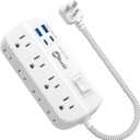 Short Extension Cord 1 ft - Flat Plug Power Strip Surge Protetor with 8 Outlets 4 USB (5V/3.4A 17W) Charging Ports, Multi Plug Wall Outlet Splitter for Home Bedroom Hotel Office Desktop Accessories