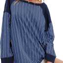 Acelitt Women Casual Striped Long Sleeve Crewneck Pullover Tshirts Tops,S-XXL (Blue, L)