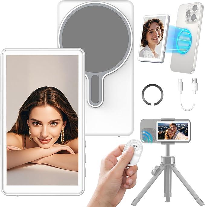 NoteBuddy Selfie Monitor Screen Phone Magnetic Phone Vlog Back Camera Selfie Monitor  1080P Display can Wirelessly Connect to Mobile Phones  Selfie Screen Compatible with iPhone & Android (White)